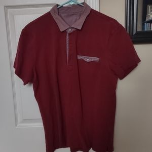 Maroon Polo with Checkered, Two-Tone Collar and Front Pocket.